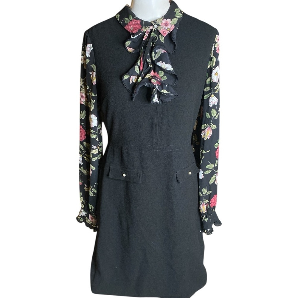 Karl Lagerfeld Crepe Black Floral Long Sleeve Dress Size 6/8